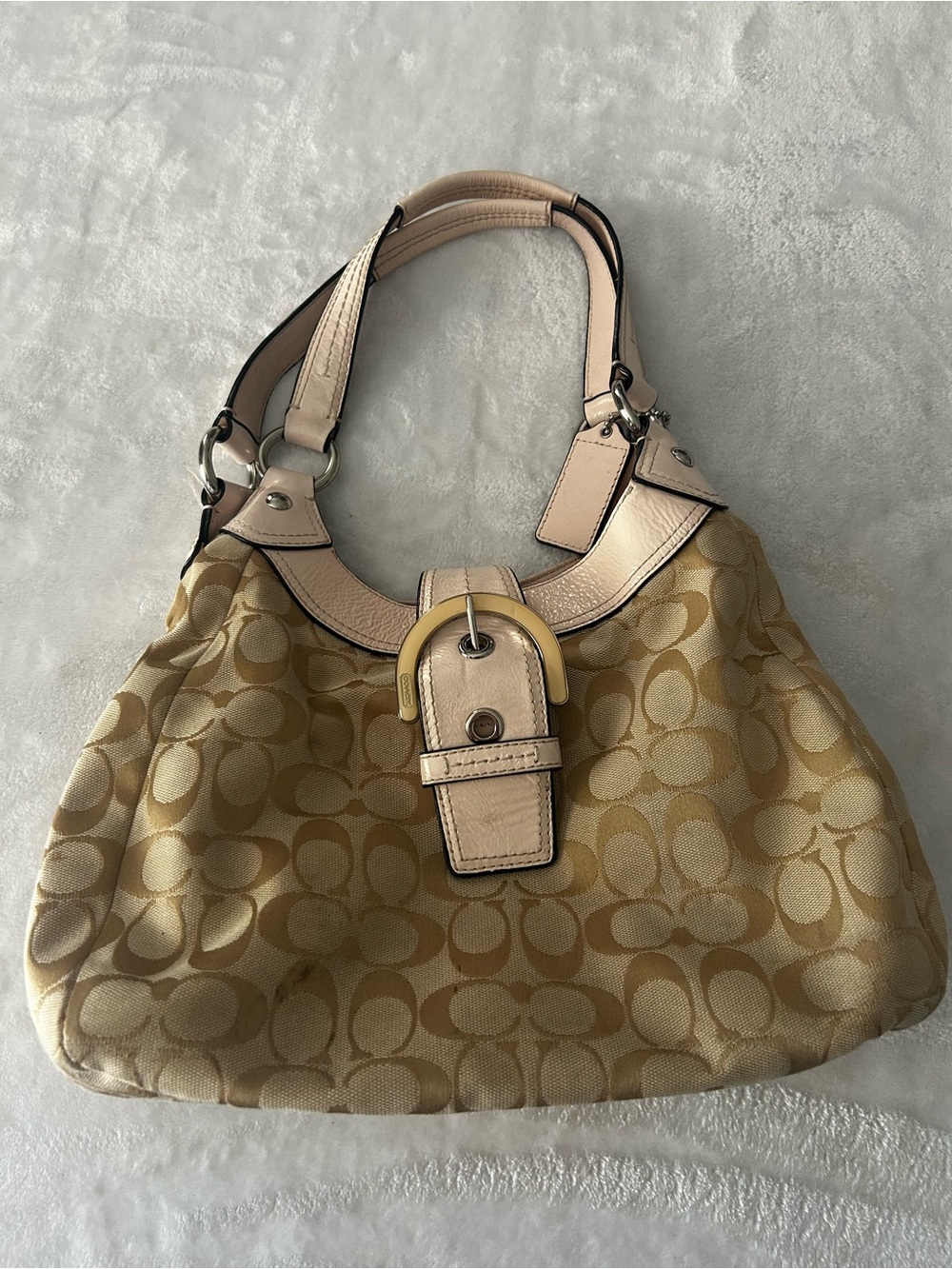 Vintage Y2K Coach Soho Lynn Signature Hobo Bag - Khaki/Cream (F17094)